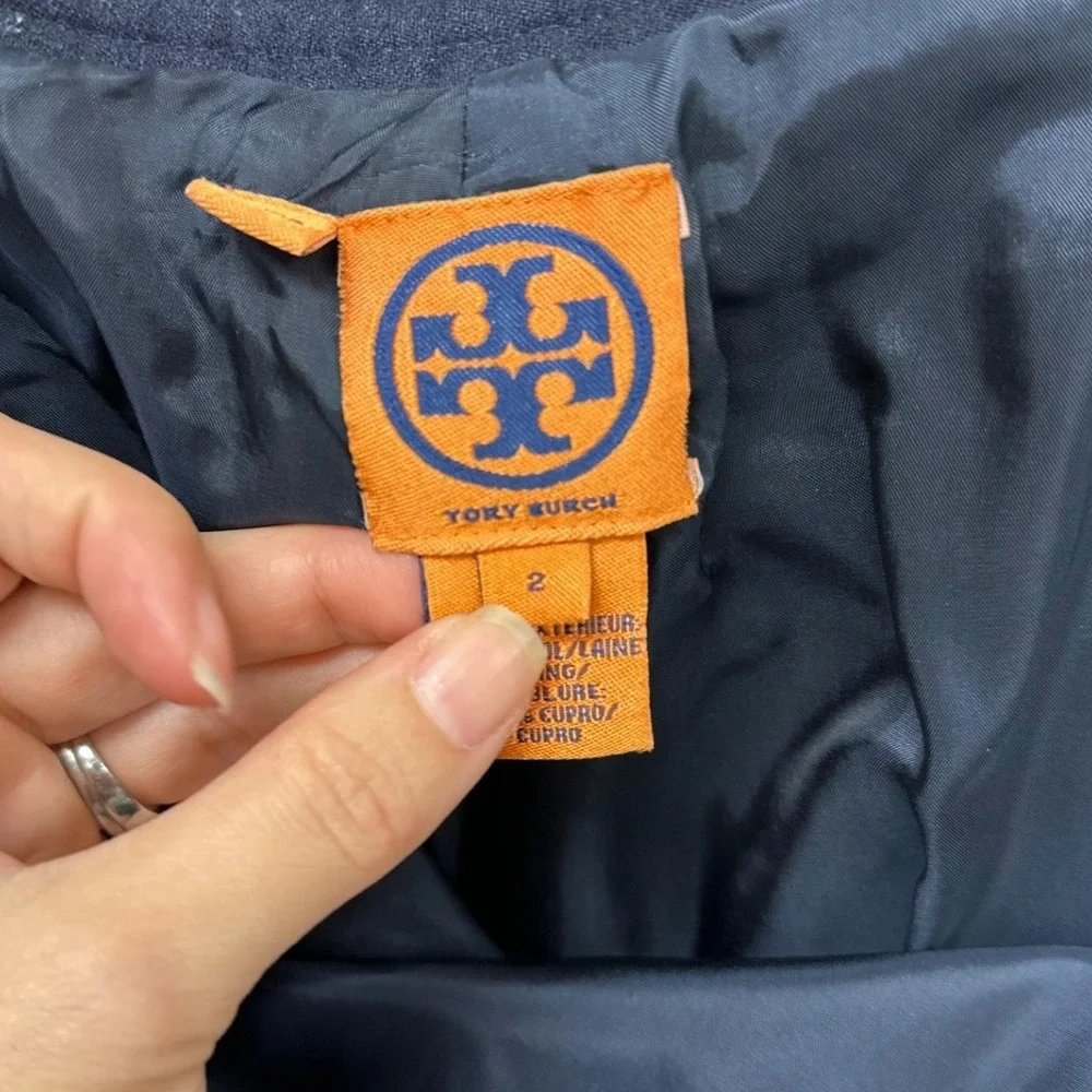 Tory Burch Wool Sailor Style Wide Leg‎ Pants Navy 2